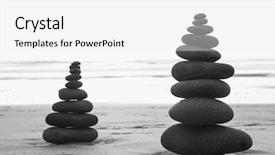  Presentation with balanced stones - Audience pleasing PPT theme consisting of river rocks - zen balanced stones stack close backdrop and a white colored foreground