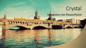  Presentation with vintage retro - Colorful slide set enhanced with river spree in berlin backdrop and a seafoam green colored foreground