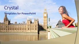  Presentation with united kingdom - Audience pleasing presentation design consisting of river thames - london woman on westminster bridge backdrop and a sky blue colored foreground