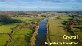  Presentation with cable stayed bridge over river - Colorful presentation design enhanced with river thames towards reading backdrop and a tawny brown colored foreground