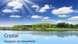  Presentation with calm - Cool new PPT theme with trees river - beautiful landscape over a calm backdrop and a light blue colored foreground