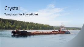  Presentation with tugboat - Amazing PPT layouts having river tugboat moves barge backdrop and a light blue colored foreground
