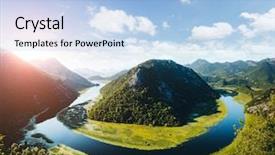  Presentation with river flowing - Audience pleasing PPT theme consisting of river vally - aerial view of rijeka crnojevica backdrop and a  colored foreground