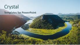  Presentation with river flowing - Amazing PPT theme having river vally - aerial view of rijeka crnojevica backdrop and a sky blue colored foreground