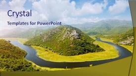  Presentation with river flowing - Slide set consisting of river vally - aerial view of rijeka crnojevica background and a light blue colored foreground