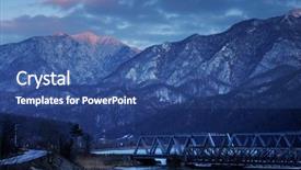  Presentation with light blue - Slide deck having river vally - railroad bridge through the carpathian background and a ocean colored foreground