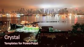  Presentation with taxi cabs new york city - Presentation design with river viewed from new jersey background and a wine colored foreground