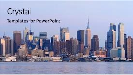  Presentation with new york city - Colorful presentation theme enhanced with river viewed from new jersey backdrop and a light blue colored foreground