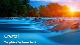  Presentation with sunset water dolphin - Beautiful PPT theme featuring river water and sunset landscape backdrop and a  colored foreground