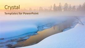  Presentation with nature river - PPT theme consisting of river with beautiful misty fog background and a lemonade colored foreground