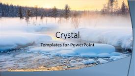  Presentation with village river forest - Colorful presentation theme enhanced with river with beautiful misty fog backdrop and a light blue colored foreground