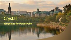  Presentation with morning sunrise - Cool new slide deck with river with urban historical building backdrop and a tawny brown colored foreground