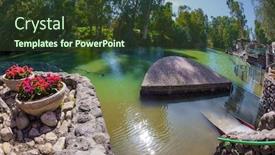  Presentation with baptism - Amazing PPT theme having riverbank-is-planted-with-trees backdrop and a tawny brown colored foreground