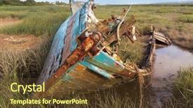  Presentation with fishing boat - PPT layouts featuring grass estuary - derelict fishing boat wrecks lying background and a tawny brown colored foreground