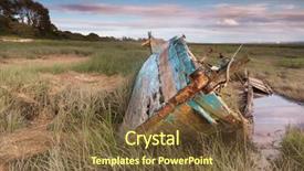  Presentation with fishing boat - PPT layouts consisting of grass estuary - derelict fishing boat wrecks lying background and a tawny brown colored foreground