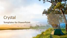  Presentation with campsite - Slides featuring scouts camping - riverside campsite in a morning background and a lemonade colored foreground