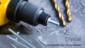  Presentation with bits - Audience pleasing slide deck consisting of riveter-with-rivets-and-drill backdrop and a light blue colored foreground