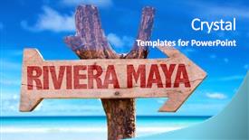  Presentation with maya - Slide set featuring riviera maya wooden sign background and a cobalt blue colored foreground