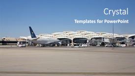  Presentation with airport port - Audience pleasing PPT theme consisting of riyadh-march-01-planes-preparing backdrop and a teal colored foreground