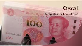  Presentation with counting - Presentation design consisting of rmb with money counting machine background and a  colored foreground