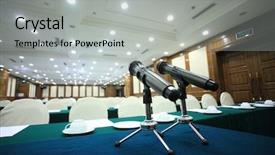  Presentation with microphone - Audience pleasing slides consisting of ro - microphone in a big conference backdrop and a  colored foreground