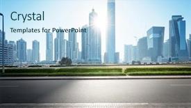  Presentation with emirates - Presentation having road - dubai skyline united arab emirates background and a cool aqua colored foreground