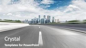  Presentation with highway - Theme consisting of road - empty highway through modern city background and a gray colored foreground