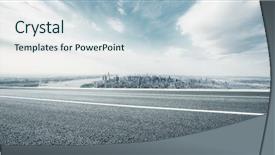  Presentation with highway - PPT theme having road - empty highway through modern city background and a lemonade colored foreground