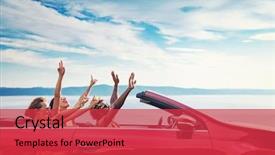  Presentation with air - PPT layouts enhanced with road - group of happy young people background and a red colored foreground