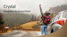  Presentation with tourist - Presentation design with road - happy tourist travelling in countryside background and a light gray colored foreground