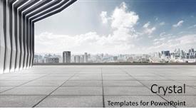  Presentation with modern building - Presentation featuring road - modern building and empty floor background and a light gray colored foreground
