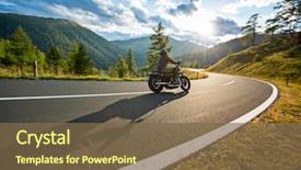  Presentation with alpine - Slide deck consisting of road - motorcycle driver riding in alpine background and a violet colored foreground