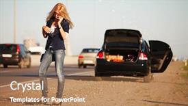  Presentation with road accident - Presentation design enhanced with road accident - young woman with a broken background and a coral colored foreground