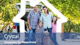  Presentation with dog house - Presentation theme consisting of road against house outline background and a ocean colored foreground