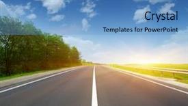  Presentation with asphalt road - Theme consisting of road and clouds on blue background and a teal colored foreground