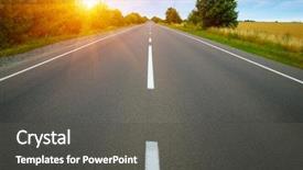  Presentation with asphalt road - Presentation theme having road and clouds on blue background and a  colored foreground