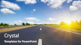  Presentation with asphalt - PPT theme with road and clouds on blue background and a dark gray colored foreground