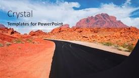  Presentation with fire red - Theme having road-and-red-rocks background and a light blue colored foreground
