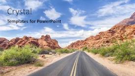  Presentation with fire red - Colorful slide deck enhanced with road-and-red-rocks backdrop and a light blue colored foreground