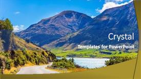  Presentation with journey - Colorful PPT theme enhanced with road-around-the-lake-grassy backdrop and a ocean colored foreground