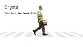  Presentation with pedestrian - PPT theme having road-assistance-mechanic-walking background and a white colored foreground