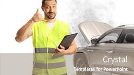  Presentation with suv - Presentation enhanced with road-assistance-worker-in-front and a gray colored foreground