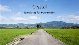  Presentation with farm - Slide deck featuring road at green paddy farm background and a  colored foreground