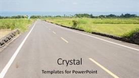  Presentation with farm - Amazing slide deck having road at green paddy farm backdrop and a  colored foreground