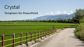  Presentation with green agriculture farm - Colorful theme enhanced with road at green paddy farm backdrop and a light blue colored foreground