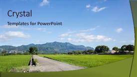  Presentation with farm - Beautiful presentation design featuring road at green paddy farm backdrop and a light blue colored foreground