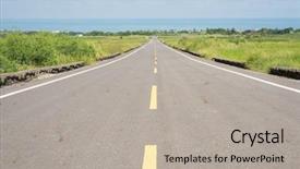  Presentation with green agriculture farm - Audience pleasing presentation theme consisting of road at green paddy farm backdrop and a light gray colored foreground