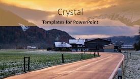  Presentation with mountain snow - Audience pleasing slides consisting of road-at-sunset-leading backdrop and a yellow colored foreground