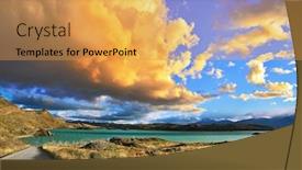  Presentation with chilean - Presentation theme featuring road between turned yellow hills and river goes to rocks patagonia vertiginous landscape in the chilean andes background and a yellow colored foreground