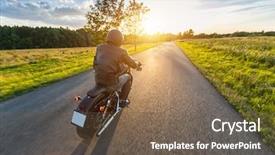  Presentation with motorbike - PPT layouts featuring road blocks - dark motor biker riding high background and a tawny brown colored foreground